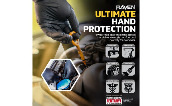 Raven® Powder-Free Exam Grade Nitrile Disposable Gloves - 7 Mil - 100PK