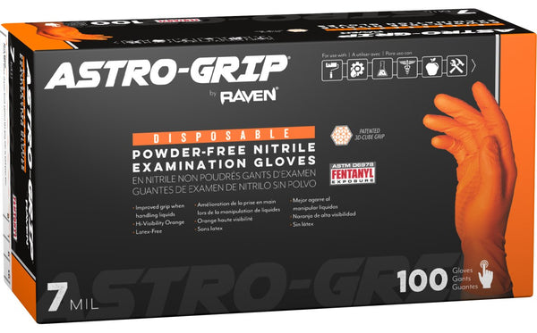 Astro-Grip® Powder-Free Exam Grade Nitrile Disposable Gloves - 7 Mil - 100PK