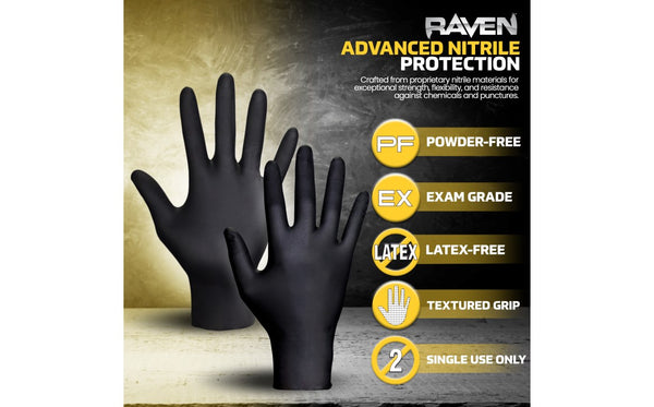 Raven® Powder-Free Exam Grade Nitrile Disposable Gloves - 7 Mil - 100PK